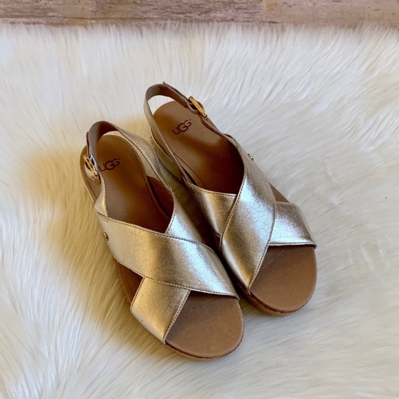 UGG Shoshana Metallic Light Gold Wedge Sandals - Picture 5 of 7